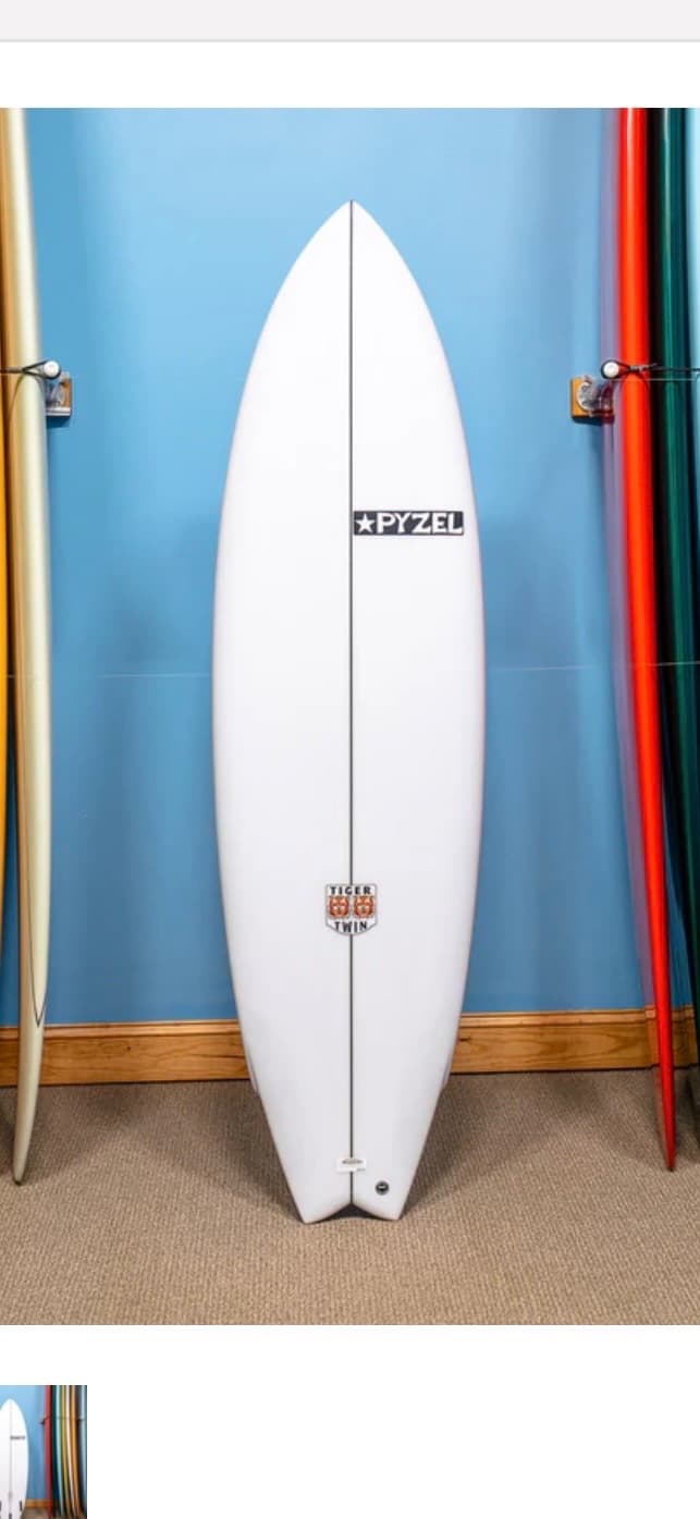 Pyzel Surfboards Tiger Twin (2+1)| 6'8" X 22" X 3 1/8" - 49.80L | Futures X 3 | PU | - 6'8" - Image 1